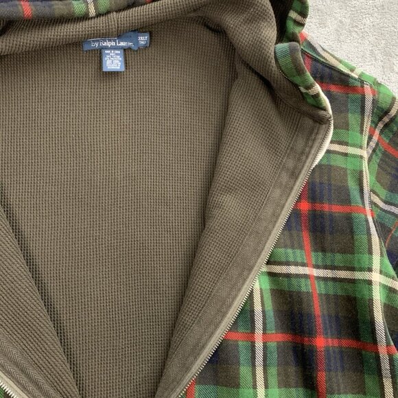 Polo Ralph Lauren Jacket Mens 3XL Tall Green Plaid Tartan Thermal Hooded Vintage - Picture 10 of 13